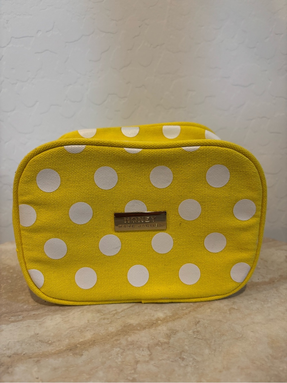Marc Jacobs Honey Yellow and White Polka Dot Cosmetic Pouch
